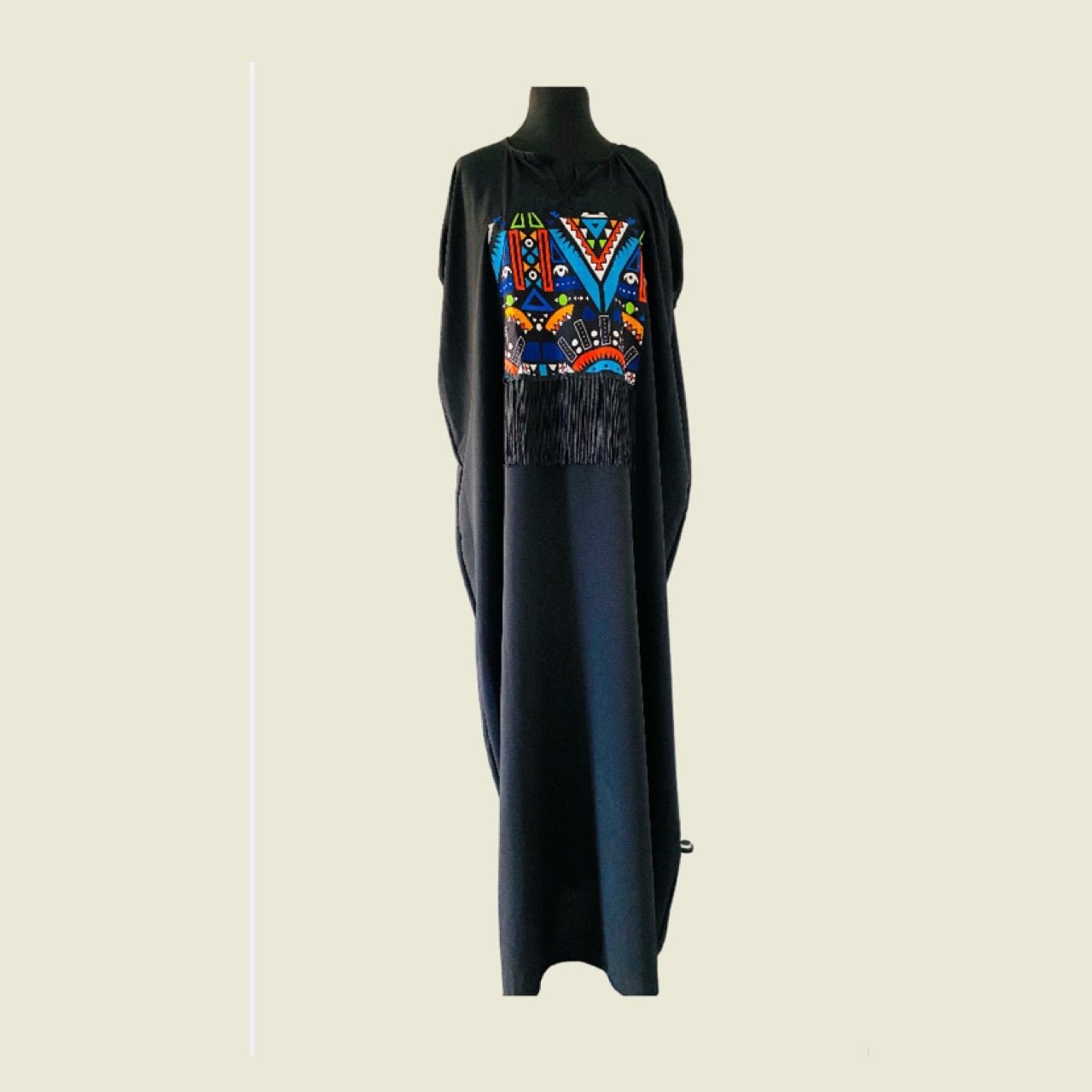 Robe ample avec wax - wax art - Noir - Beige - Kaysol Couture