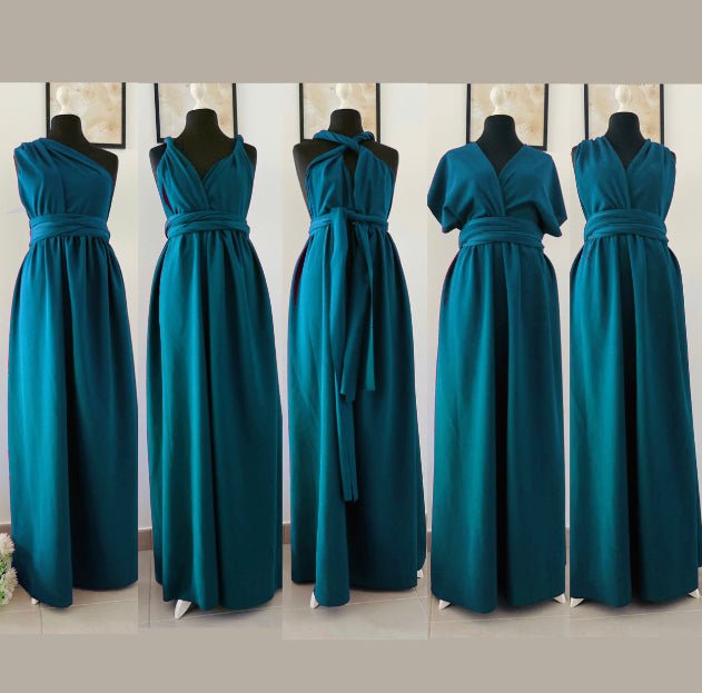 Robe convertible demoiselle d’honneur bleu canard - Kaysol Couture