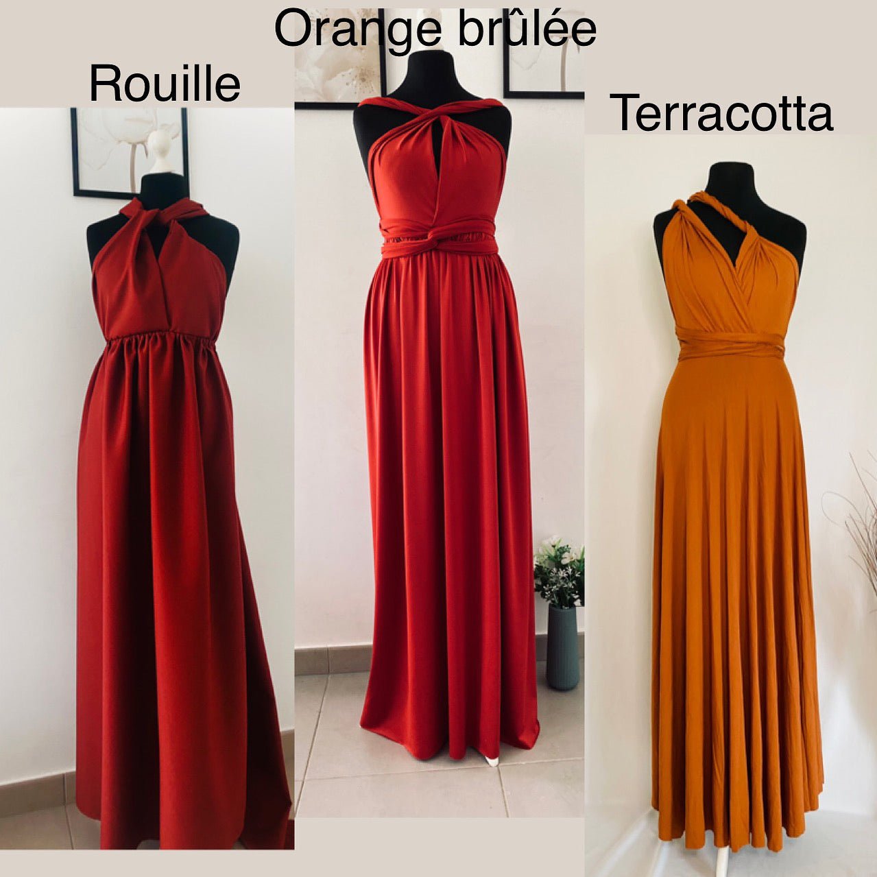 Robe de demoiselle d’honneur rouille - Terracotta - Orange brûlée - Kaysol Couture