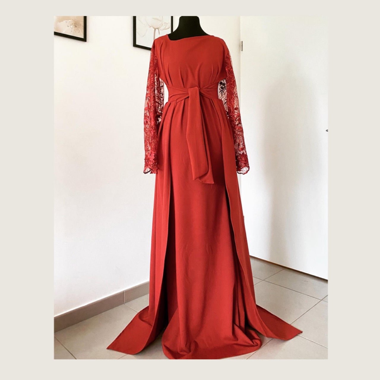 Robe de Soiree Mastoura - Demoiselle d’honneur rouille manche longue - Kaysol Couture