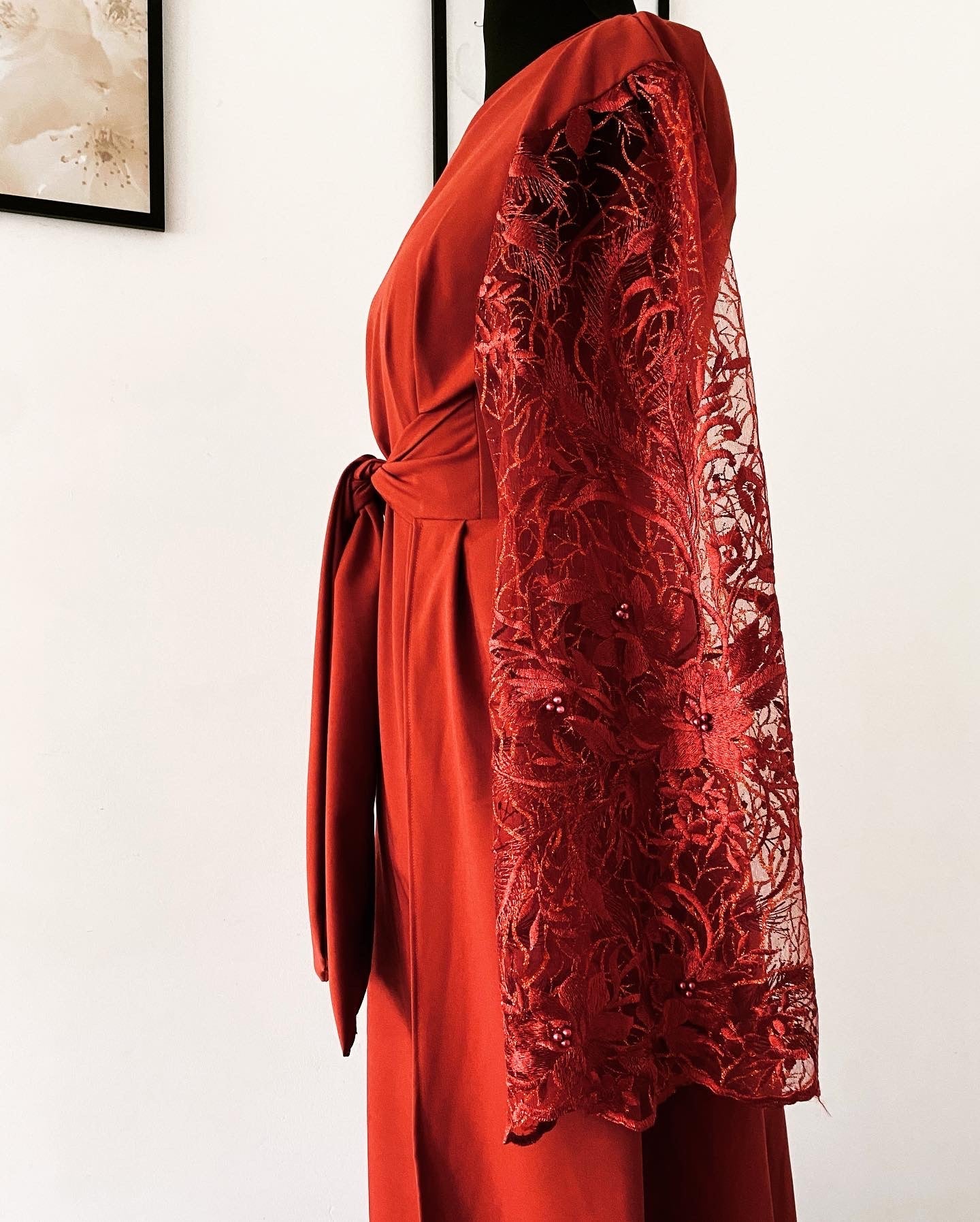 Robe de Soiree Mastoura - Demoiselle d’honneur rouille manche longue - Kaysol Couture