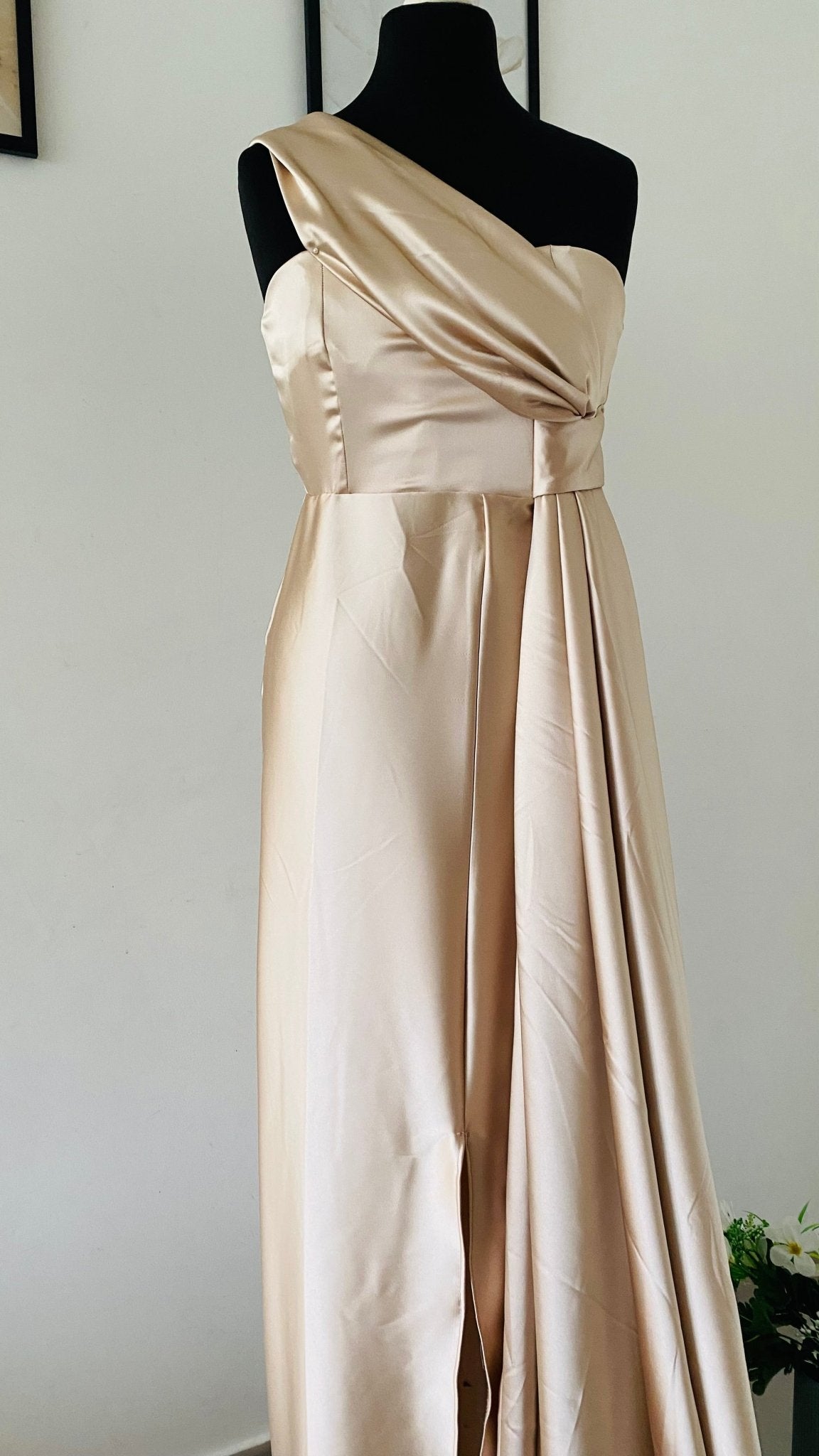 Robe de Temoin mariage Beige Champagne Robe Drap e en Satin