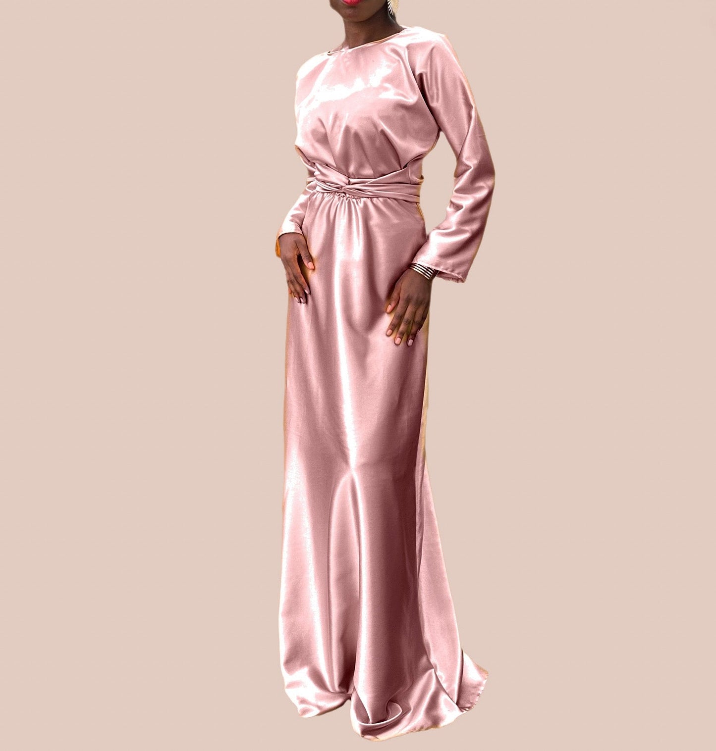 Robe demoiselle d'honneur Mastour Beige abricot - Robe de Soiree en Soie - Choix de couleur - Kaysol Couture