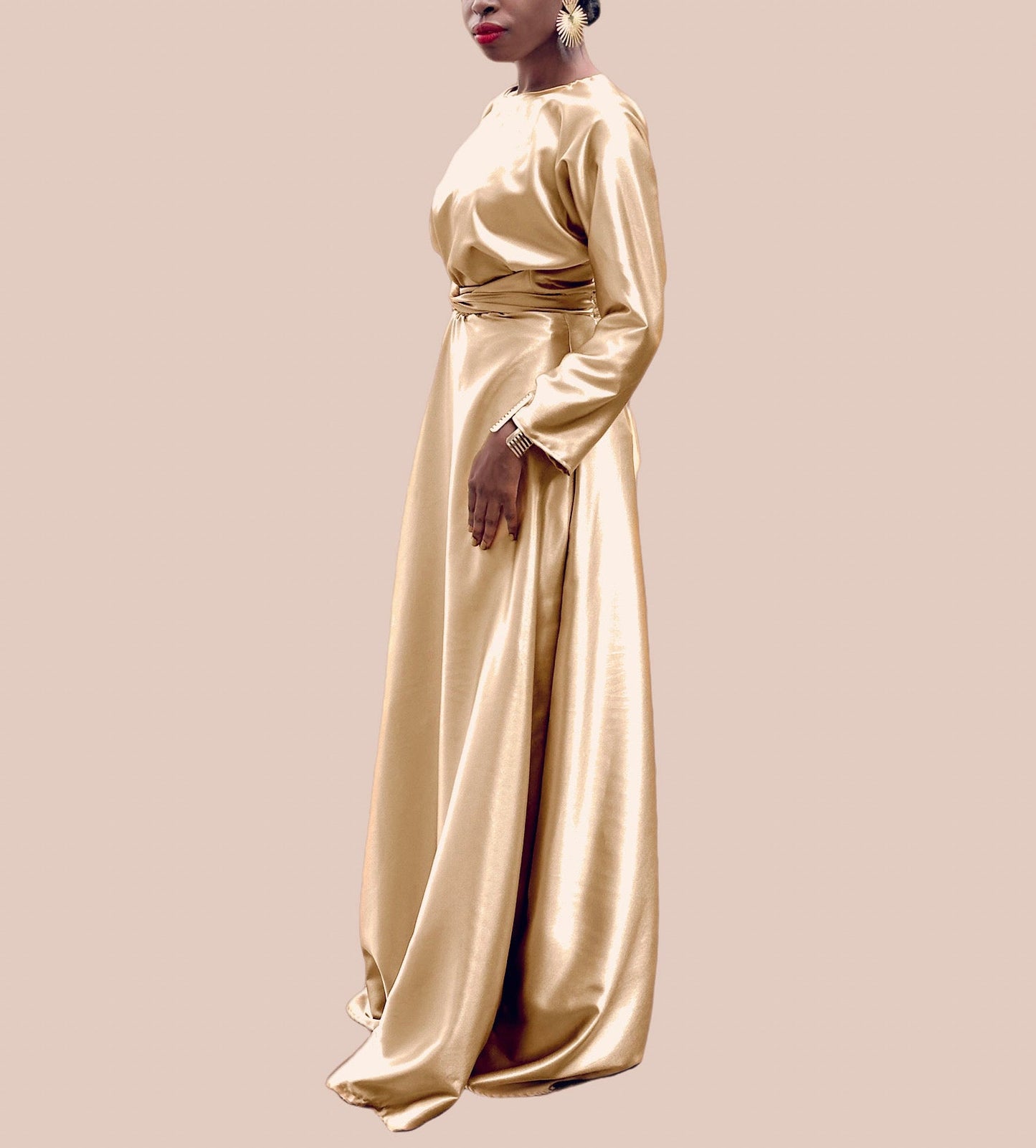 Robe demoiselle d'honneur Mastour Beige abricot - Robe de Soiree en Soie - Choix de couleur - Kaysol Couture