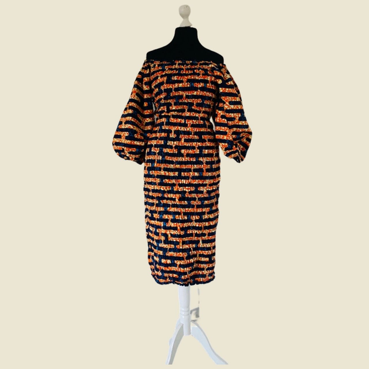 Robe Élastique droite en wax - Manches longues - Manches bouffantes chic - Kaysol Couture