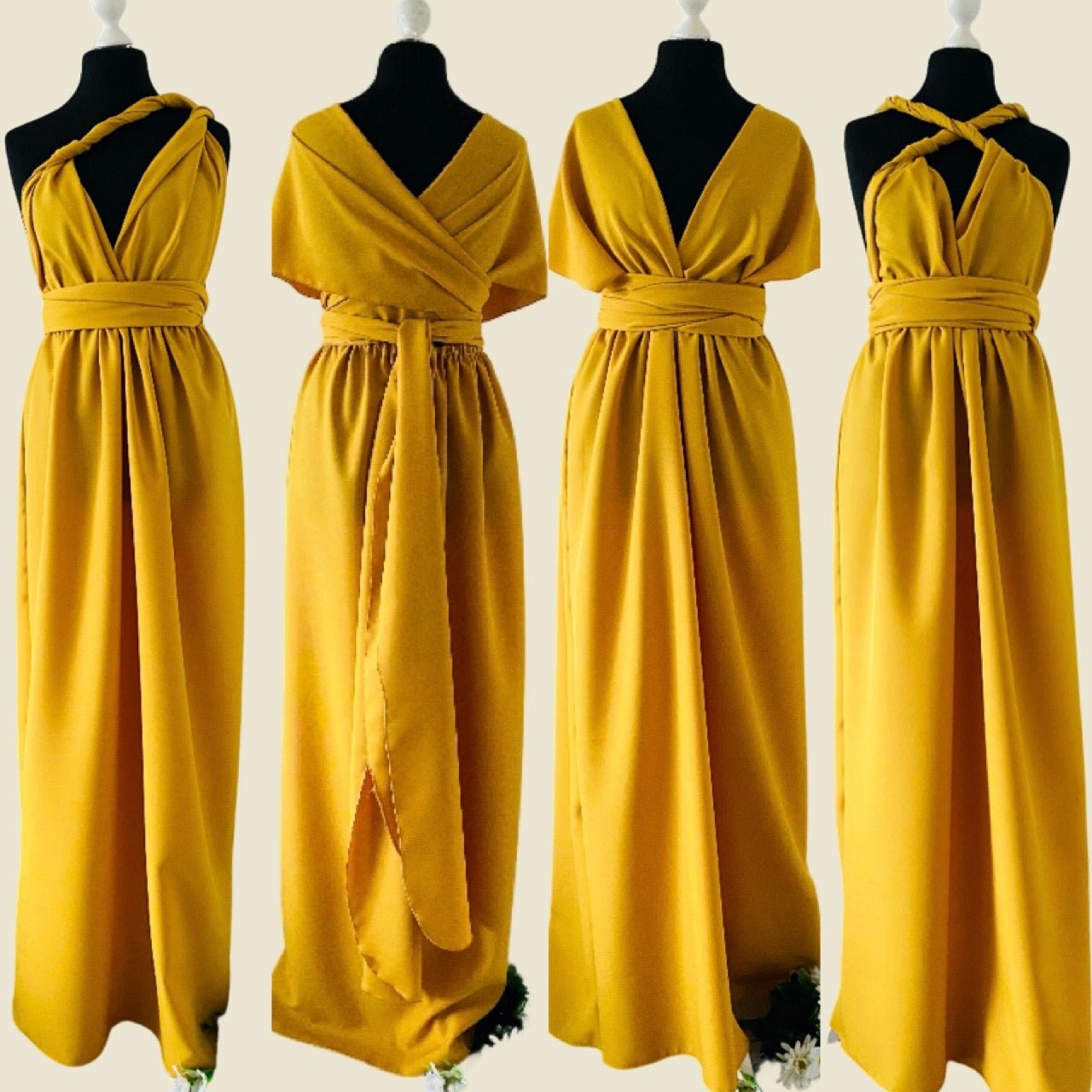 Robe infinity jaune Moutarde - Robe demoiselle d’honneur Convertible - Kaysol Couture