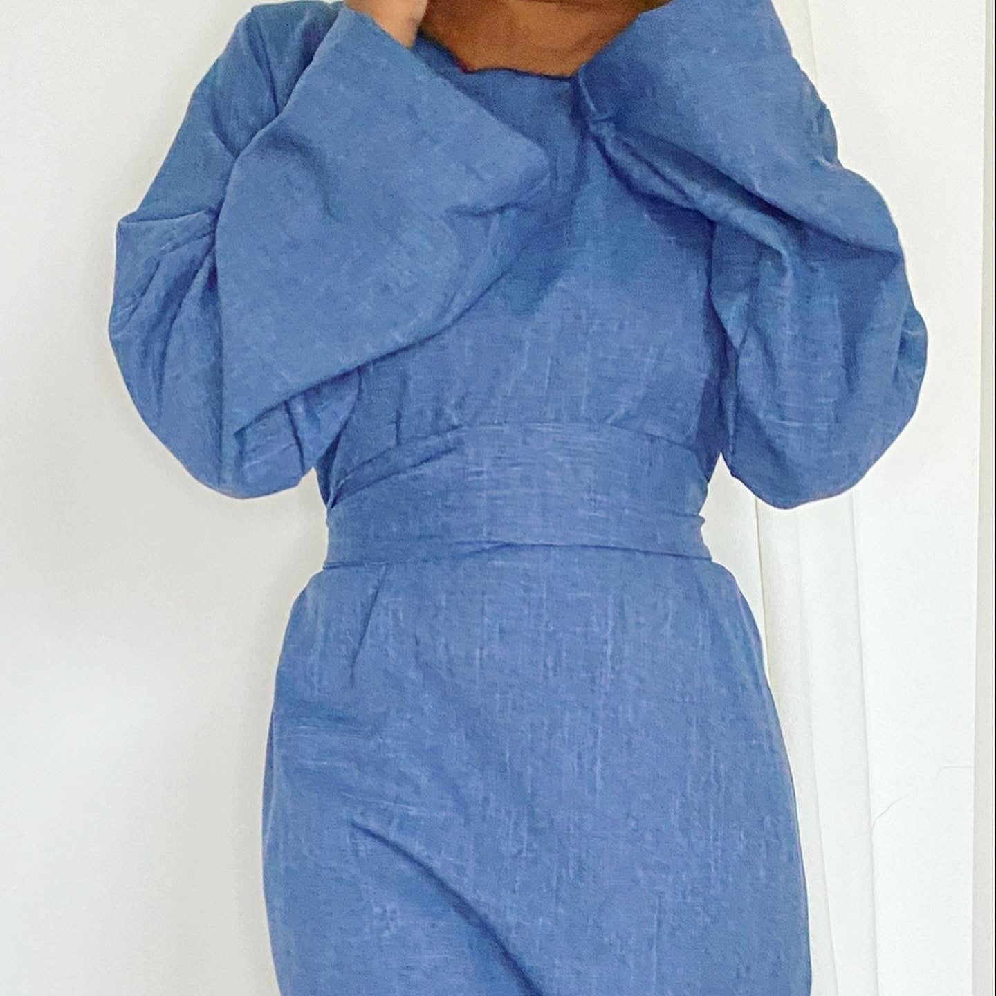 Robe style Abaya ample avec Ceinture- Bleu lin - Kaysol Couture