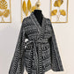 Veste Kimono en Wax _ Bogolan noir et blanc - Avec Ceinture - Kaysol Couture
