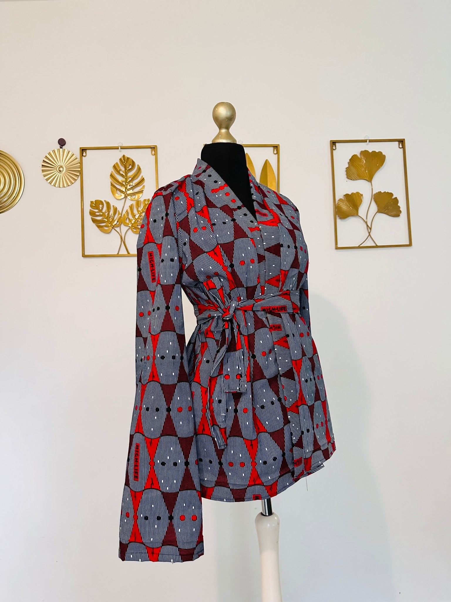 Veste kimono en Wax / Veste africaine / Tissu Wax rouge - Kaysol Couture